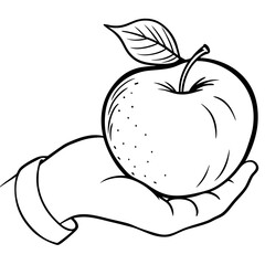 Engraved Vintage Apple in Hand  Organic Fruit Sketch Design 