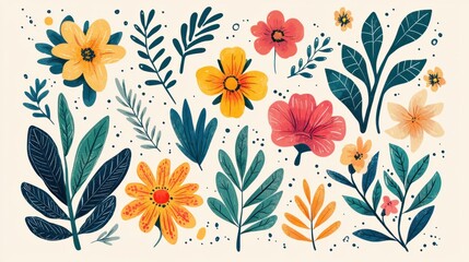 Whimsical Hand-drawn Floral and Plant Doodle Collection Bursting with Nature's Beauty