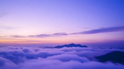 A sea of clouds, a purple and blue sky, sky, clouds, cloud, nature, aerial, air, fly, white, horizon, above, weather, day, blue, sun, heaven, landscape,  cloudy, cloudscape, flying, atmosphere, space,