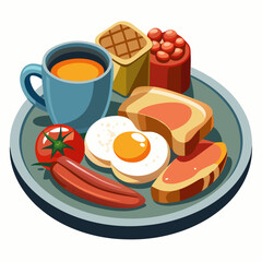 Side View Vector Art of an English Breakfast