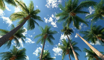 Naklejka premium Low-angle view of palm trees against a blue sky