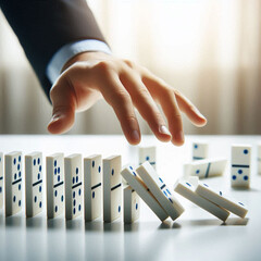 hand pushing dominoes