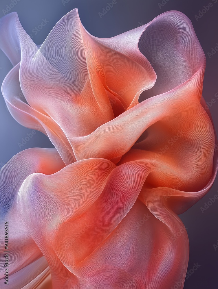 Canvas Prints Abstract  image of a silky, flowing fabric in hues of peach and lavender. The soft lighting and gentle curves create a dreamy, ethereal effect.