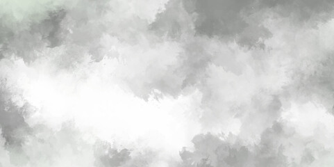Abstract white and gray isolated cloud cumulus clouds. Gray aquarelle painted realistic fog or mist smoky textured canvas design. White and ash messy wall stucco texture background.