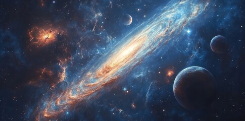 Obraz premium A Spiral Galaxy with Planets and Stars in Deep Space