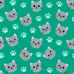 seamless pattern with cats and birds