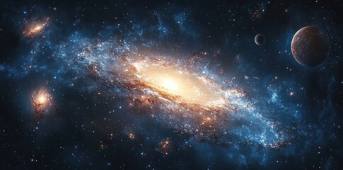 Fototapeta premium A Spiral Galaxy with Bright Core and Scattered Stars