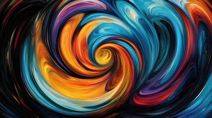 Dynamic swirling lines in vibrant colors, creating a sense of movement and energy, dark background -