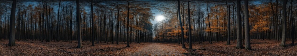 Obraz premium Serene autumn forest path under a bright moonlight at night