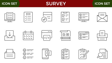 Survey feedback, testimonial, customer thin line icons. For website marketing design, logo, app, template, ui, etc.