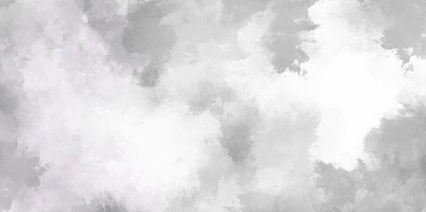 Abstract white and gray isolated cloud cumulus clouds. Gray aquarelle painted realistic fog or mist smoky textured canvas design. White and ash messy wall stucco texture background.