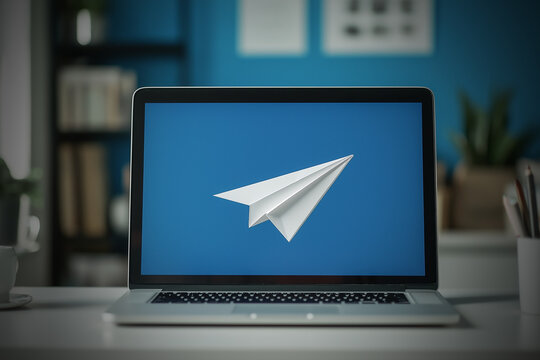 laptop computer with paper fly on the screen