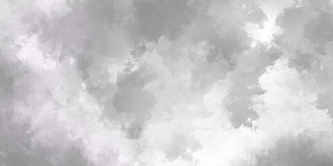Abstract white and gray isolated cloud cumulus clouds. Gray aquarelle painted realistic fog or mist smoky textured canvas design. White and ash messy wall stucco texture background.