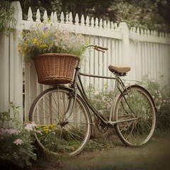 Old Fashioned Bicycle by a Garden Fence