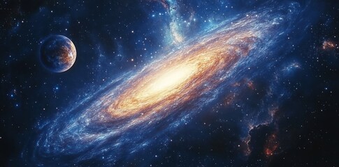 A Distant Planet Gazes Upon a Majestic Spiral Galaxy in a Vast, Starry Cosmos