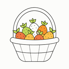 Fruit Basket Coloring Page  Vector Design on White Background