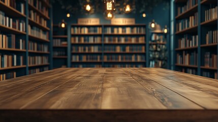 A library with a wooden table in the middle