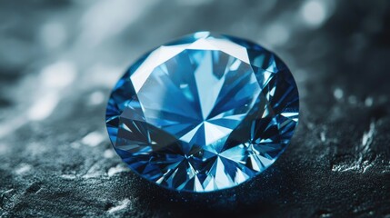 Macro shot of a blue diamond, with a slight focus on the unique color and cut -
