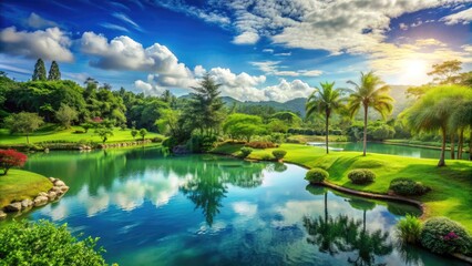 Obraz premium Serene Oasis: Nature, Peaceful, Blue, Green, Earth