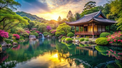 Naklejka premium Serene Sanctuary: Tranquil, meditative, muted colors; nature's tranquility infused with the purity of vitamins