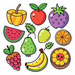 Fruit Doodles Clip Art Set on White Background