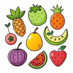 Fruit Doodles Clip Art Set on White Background