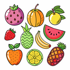 Fruit Doodles Clip Art Set on White Background