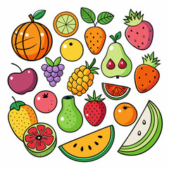 Fruit Doodles Clip Art Set on White Background