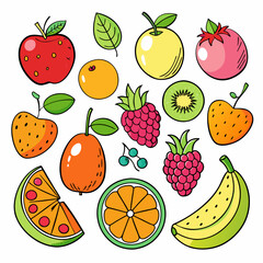 Fruit Doodles Clip Art Set on White Background