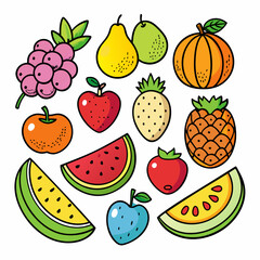 Fruit Doodles Clip Art Set on White Background
