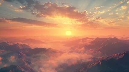 Naklejka premium Majestic Mountain Sunset Above the Clouds