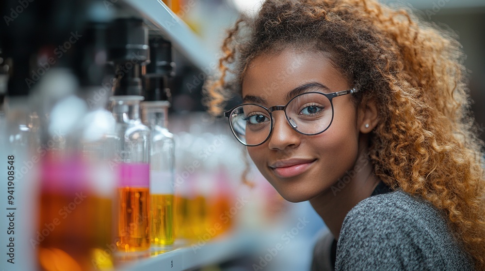 Poster students doing chemical experiment in the laboratory at university science.illustration