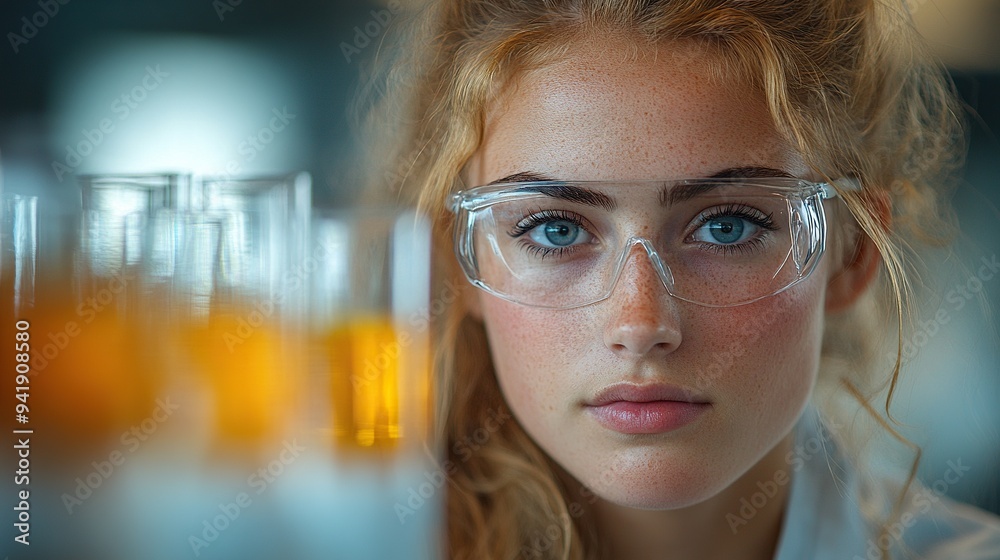Poster students doing chemical experiment in the laboratory at university science.stock image