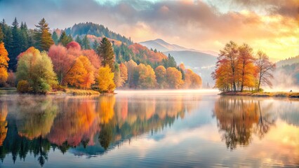 Fototapeta premium Serene Surrender: Peaceful fall, soft pastels, calming hues, meditative atmosphere