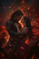 Hades and Persephone Embracing in the Underworld Mythical Fantasy Concept Art