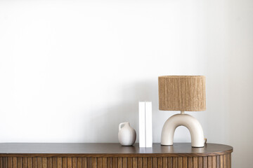 Minimalist home decor with wooden furniture and simple accessories