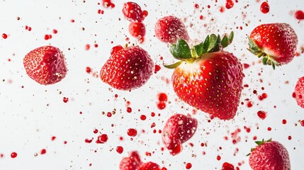 Fresh strawberries splash in water, showcasing vibrant colors and textures, perfect for healthy recipes and summer delights.