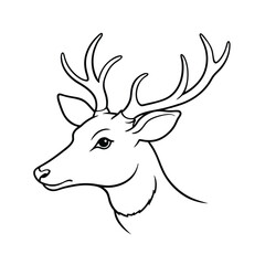 Single line art vector of a deer head in side view with a white background, minimalist and elegant.