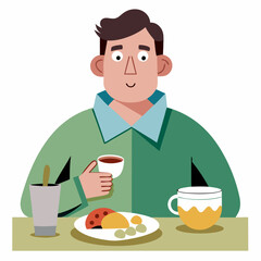 Man Enjoying Breakfast Vector Art