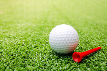 Place the golf ball on the red tee.