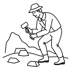 Geologist at Work Rock Examination with Hammer
