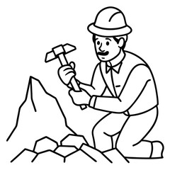 Geologist at Work Rock Examination with Hammer