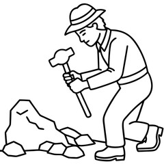 Geologist at Work Rock Examination with Hammer