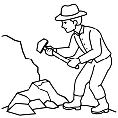 Geologist at Work Rock Examination with Hammer