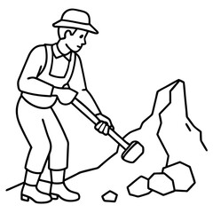 Geologist at Work Rock Examination with Hammer