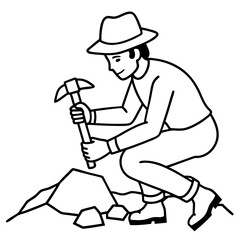 Geologist at Work Rock Examination with Hammer