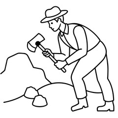 Geologist at Work Rock Examination with Hammer