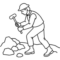 Geologist at Work Rock Examination with Hammer