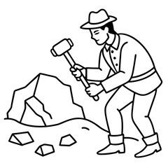 Geologist at Work Rock Examination with Hammer