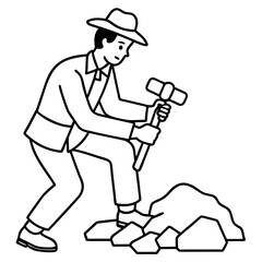 Geologist at Work Rock Examination with Hammer